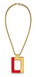 A Lanvin Goldtone and Red Enamel L Necklace