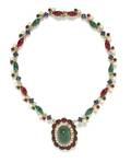 A Hattie Carnegie Multicolor Cabochon and Rhinestone Pendant Necklace