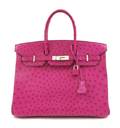 An Hermes 35cm Fuchsia Ostrich Birkin Bag