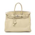 An Hermes 35cm Parchment Taurillon Clemence Leather Birkin Bag