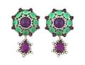 A Pair of Kenneth Jay Lane Purple and Green Cabochon Ear Pendants