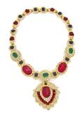 A Kenneth Jay Lane Multicolor Glass Cabochon Jackie Kennedy Onassis Necklace
