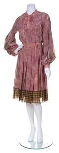 A Malcolm Starr Red and Beige Houndstooth Dress