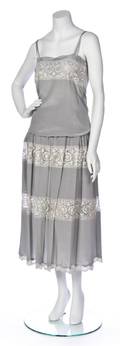 A Christian Dior Gray Silk Skirt Ensemble