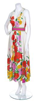 A TrainaNorell Floral Poppy Printed Silk Evening Dress