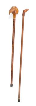 Two Carved Wood Walking Sticks