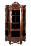 A Victorian Style Carved Walnut Vitrine Cabinet
