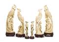 Three Pairs of Carved Ivory or Ivorine Figures of Phoenixes