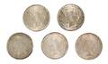 A Group of Five Silver Peace Dollars