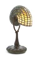 A Tiffany Studios Leaded Glass and Bronze Nautilus Shell Lamp