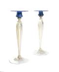 A Pair of Tiffany Studios Blue Pastel Glass Candlesticks