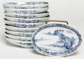 Ten Japanese Blue and White Oval Plates