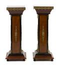 A Pair of Neoclassical Style Gilt Metal Mounted Burlwood and Parcel Ebonized Pedestals