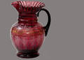 487 Antique Amethyst Glass Enamel Decorated Pitcher