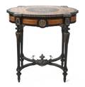 A Neoclassical Style Fruitwood and Marquetry Occasional Table