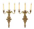 A Pair of Neoclassical Giltwood ThreeLight Sconces