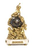 A Louis XVI Style Gilt Bronze and Marble Desk Clock