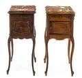 A Near Pair of Louis XV Style Bookmatch Veneered Side Tables