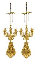 A Pair of Louis XVI Style Gilt Bronze SevenLight Candelabra