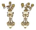 A Pair of Louis XVI Style Gilt Bronze and Marble ThreeLight Candelabra