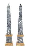 A Pair of Continental Gray and Beige Marble Obelisks