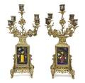 A Pair of Continental Gilt Bronze and Champleve FiveLight Candelabra