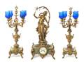 A Late Victorian Gilt Metal and Onyx Clock Garniture after Auguste Moreau