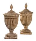 A Pair of American Carved Pine Urns