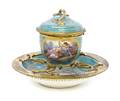 A Sevres Style Gilt Metal Mounted Porcelain Ink Stand