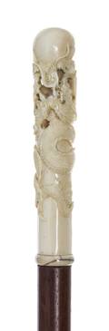 A Chinese Ivory Handled Walking Stick