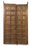 A Pair of Indian Brass Inlaid Hardwood Doors