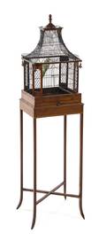 A Victorian Mahogany and Wirework Birdcage