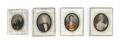 A Set of Four Painted Portrait Miniatures in Ivory Veneered Frames