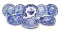 A Collection of Eight English Blue and White Transfer Decorated Earthenware Dinner Plates
