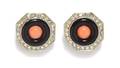 A Pair of Kenneth Jay Lane Faux Onyx and Coral Earclips