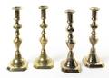 Two Pairs of American Brass Beehive Candlesticks