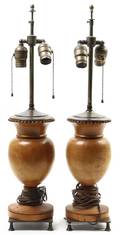 A Pair of Turned Wood Table Lamps