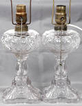 533 Pair of Clear Glass Peacock Eye Kerosene Lamps