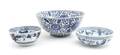 Three Blue and White Ceramic Bowls