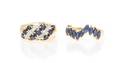 A Collection of 14 Karat Yellow Gold Diamond and Sapphire Rings