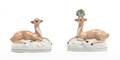 A Pair of Staffordshire Pottery Figural Inkstands