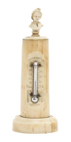A Continental Carved Ivory Desk Thermometer