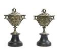 A Pair of Continental Gilt Metal Urns