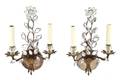 A Pair of French Crystal and Gilt Metal Two Light Wall Sconces