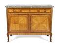 A French Transitional Fruitwood Veneered Marble Top Commode