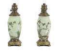 A Pair of Celadon Glazed and Bronze Mounted Porcelain Table Lamps