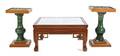A Group of Three Chinese GreenGlazed TileInset Tables