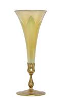 A Tiffany Studios Dore Bronze and Favrile Glass Trumpet Vase