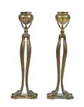 A Pair of Tiffany Studios Dore Bronze Candlesticks