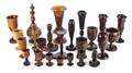 A Collection of TwentyFive Treenware Vases Egg Cups and Candlesticks